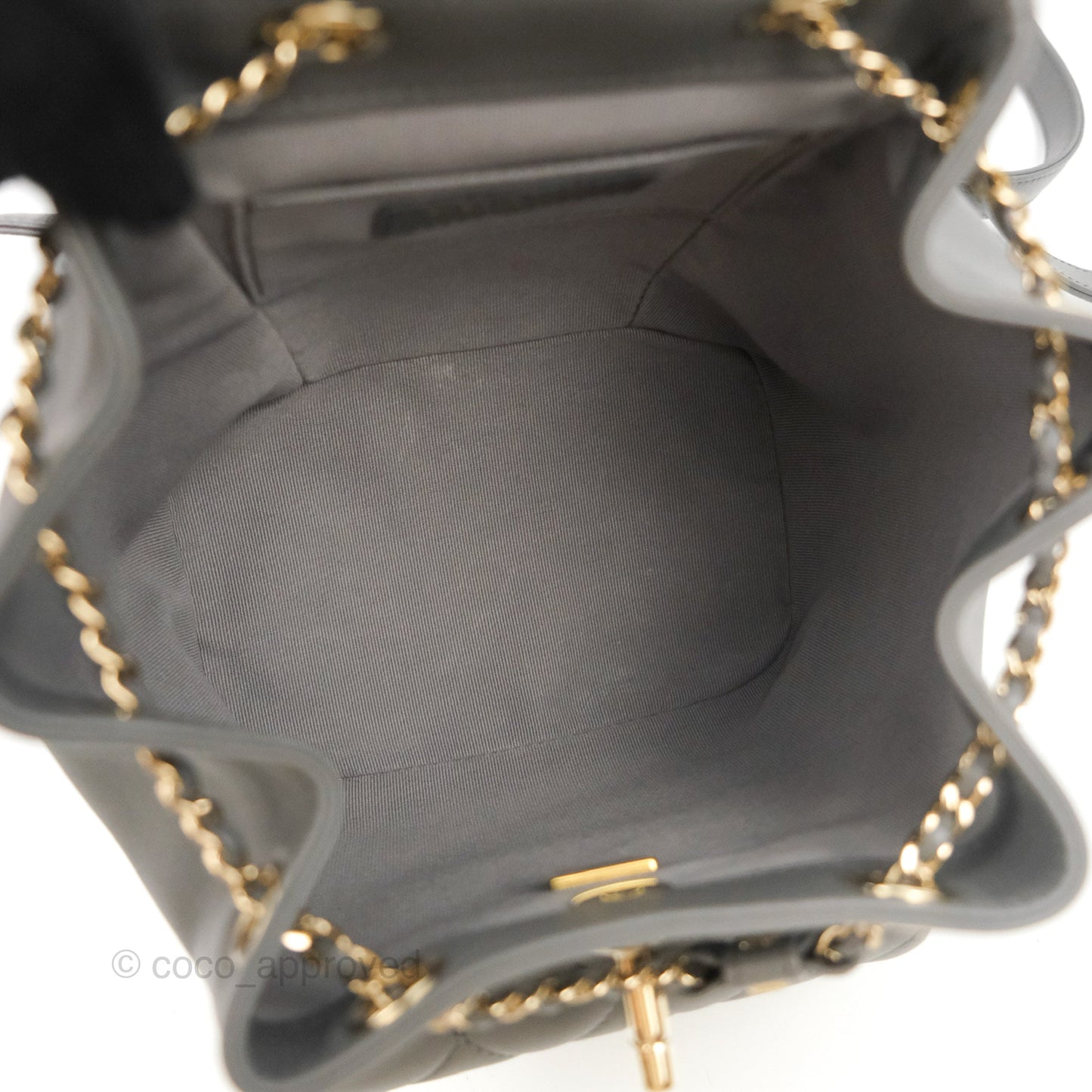 Chanel Quilted Small Duma Drawstring Backpack Grey Lambskin Gold Hardware 22A