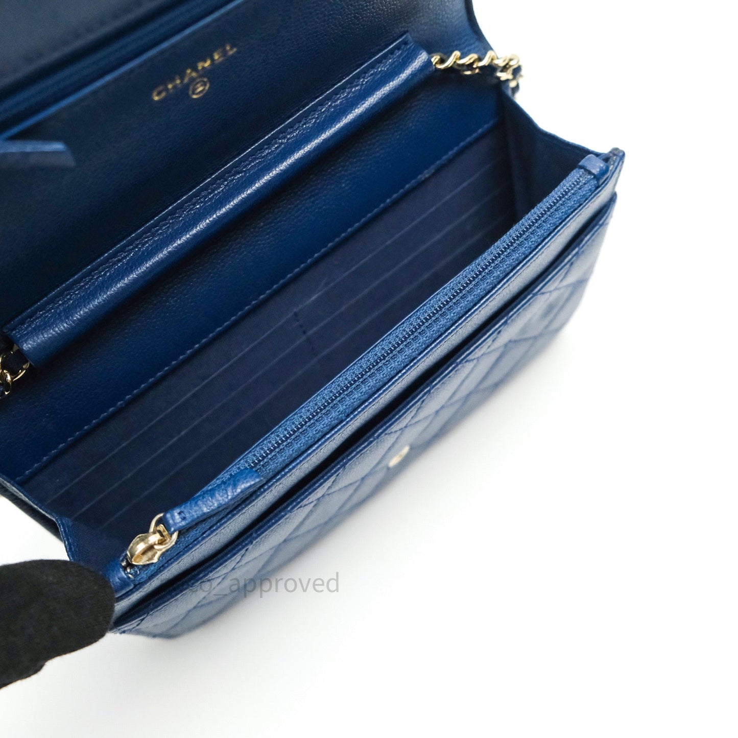 Chanel Quilted Boy Wallet on Chain WOC Blue Caviar Gold Hardware