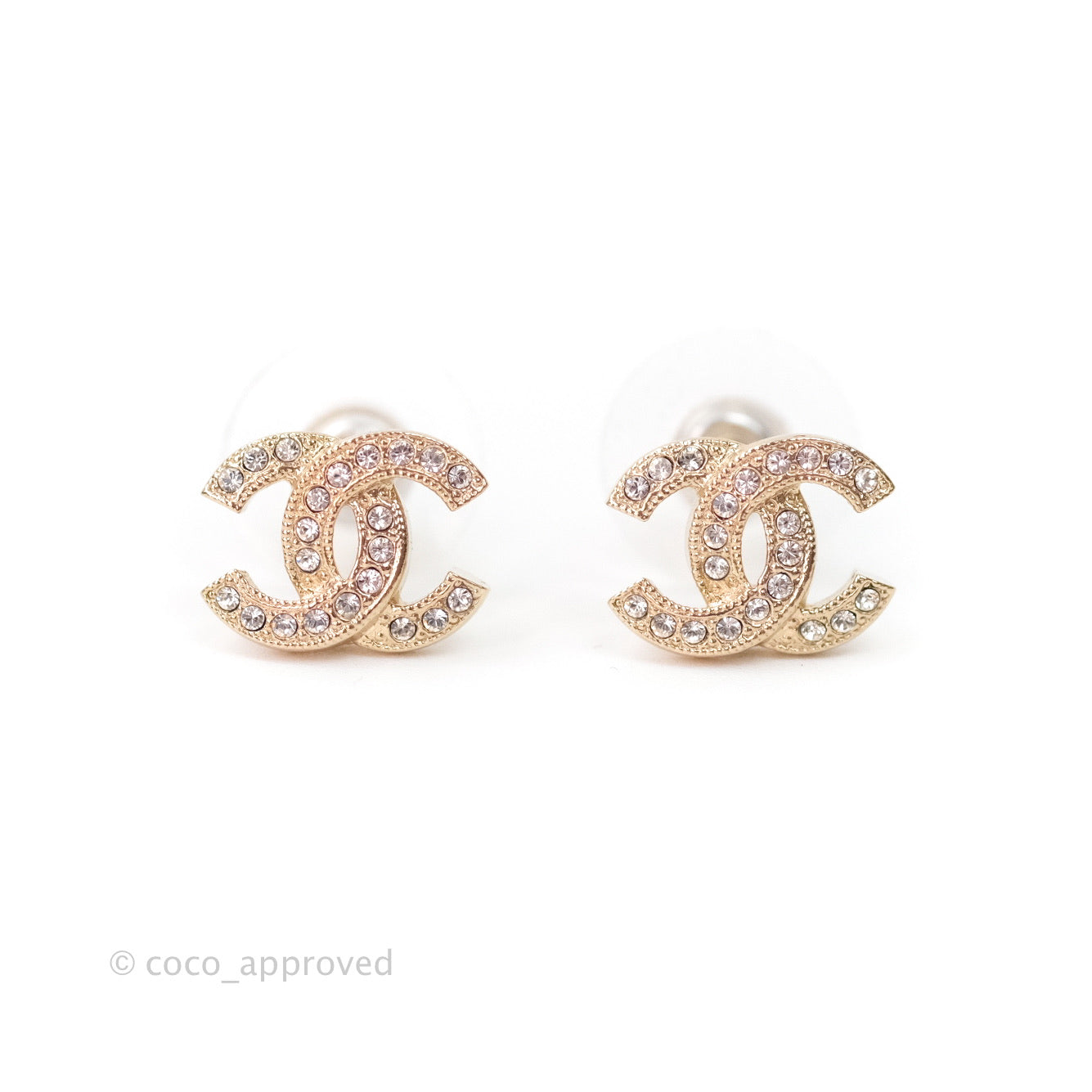 Chanel CC Earrings Gold Tone Crystal