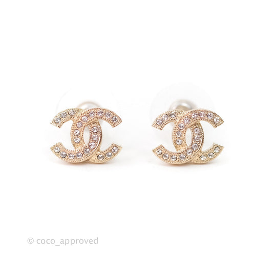 Chanel CC Earrings Gold Tone Crystal
