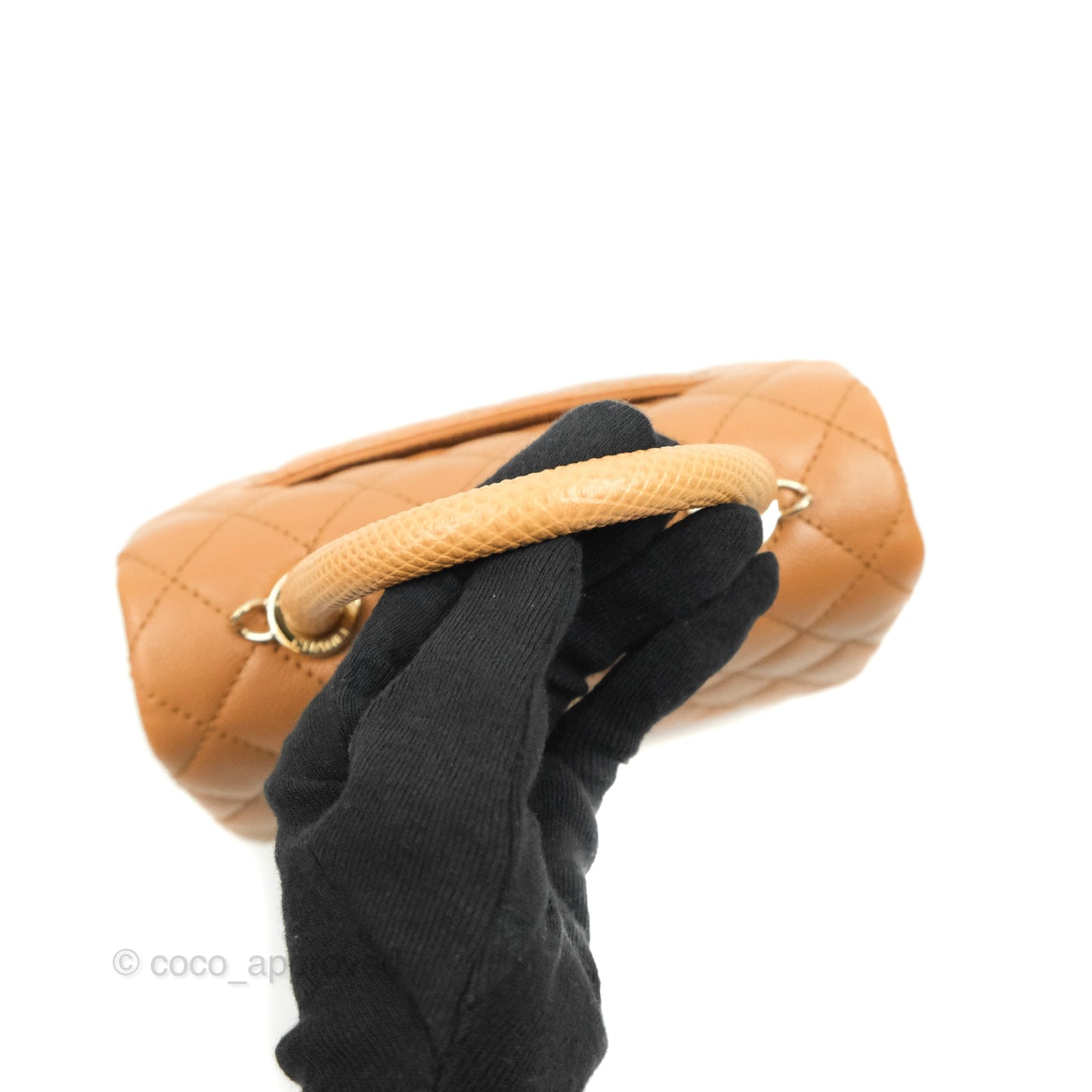 Chanel Mini (Small) Coco Handle Quilted Dark Beige Caramel Caviar Gold Hardware Lizard Embossed Handle 21P