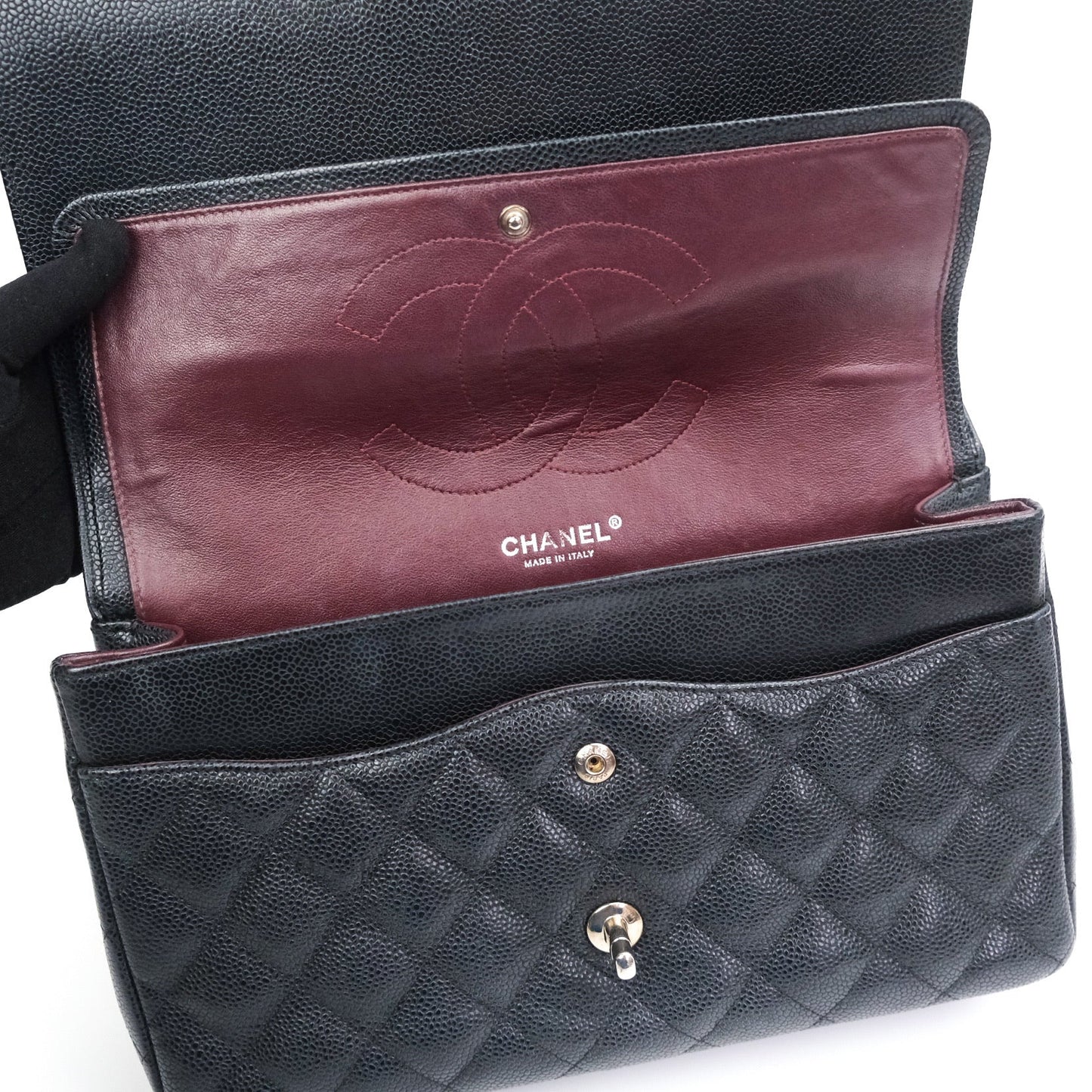 Chanel Caviar Quilted Jumbo Double Flap Black Silver Hardware