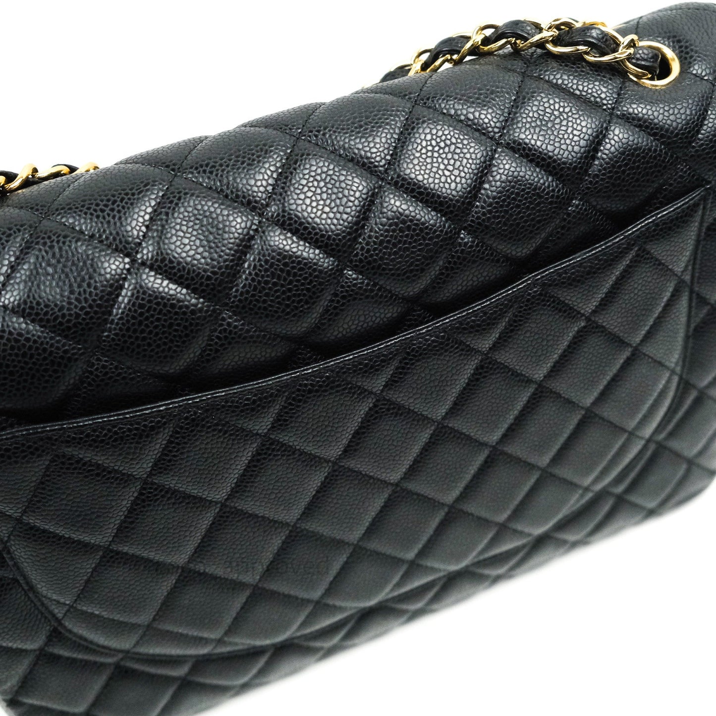 Chanel Classic Maxi Single Flap Quilted Black Caviar Gold Hardware