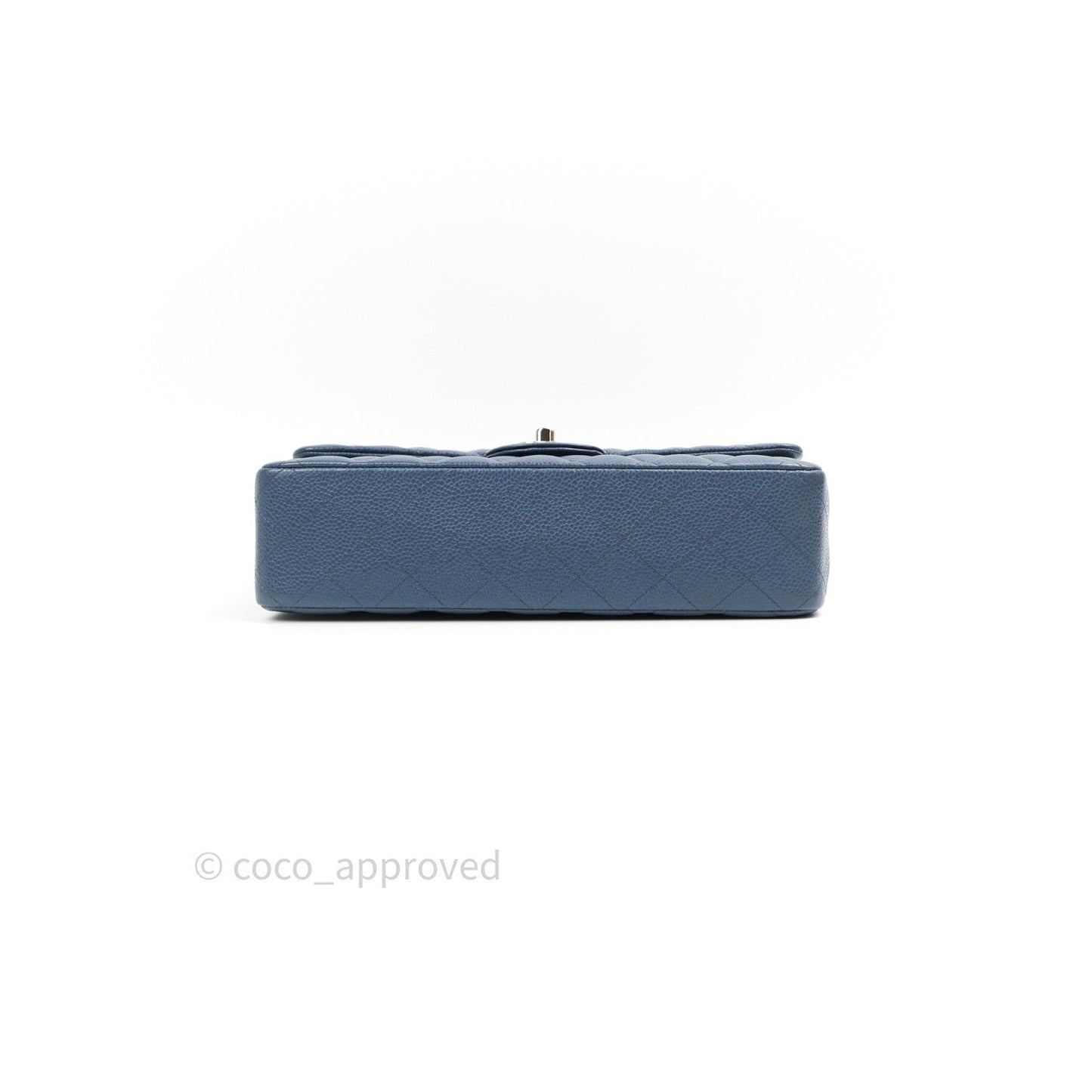 Chanel Classic Double Flap Quilted M/L Blue Caviar Silver Hardware