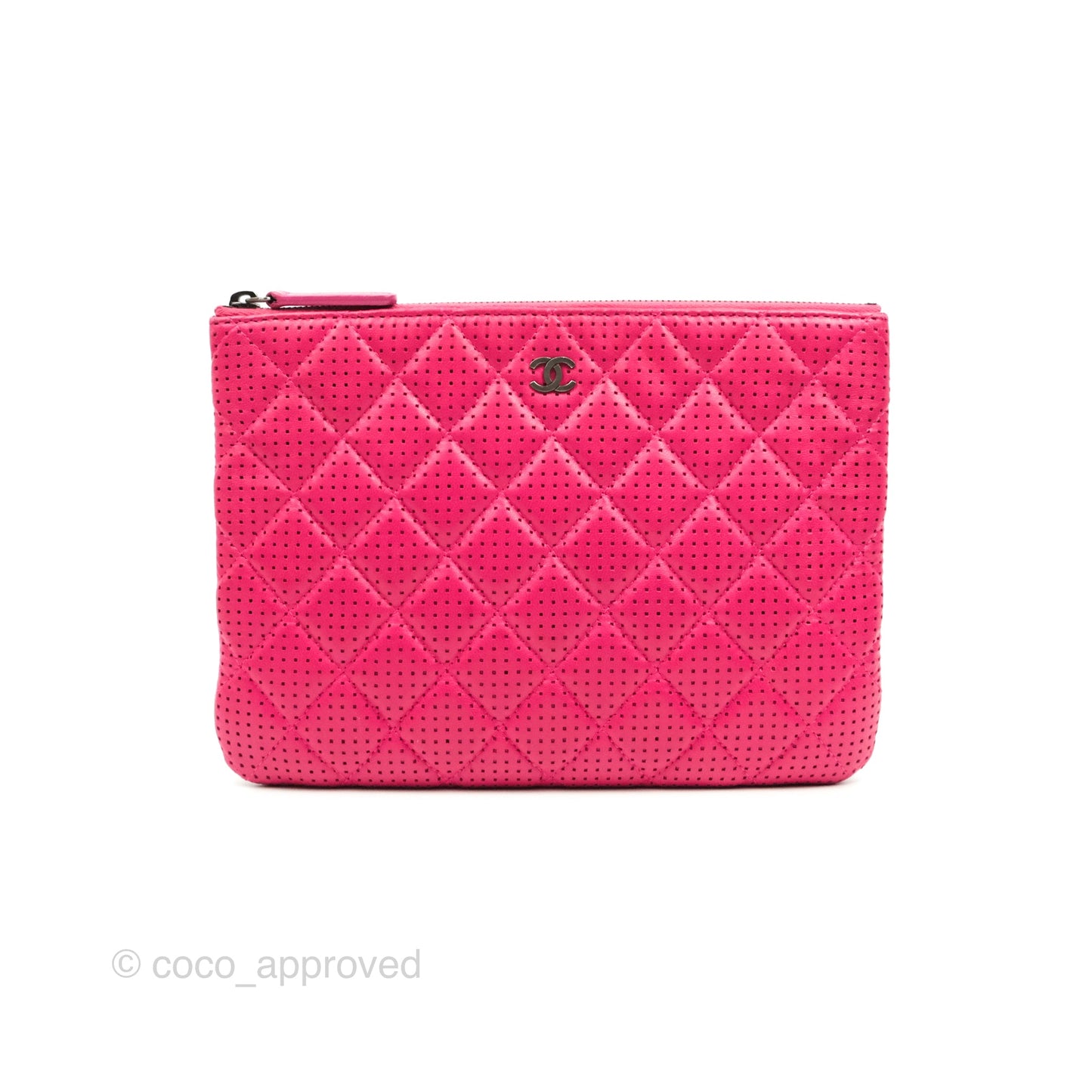 Chanel Quilted O Case Dark Pink Lambskin Gun Metal