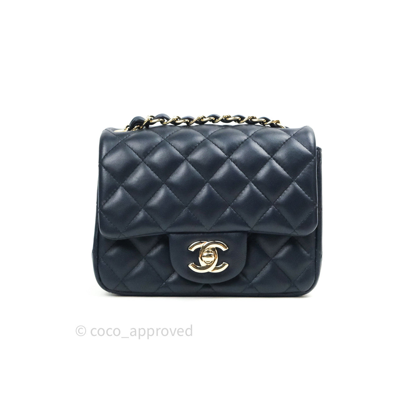 Chanel Mini Square Navy Lambskin Gold Hardware