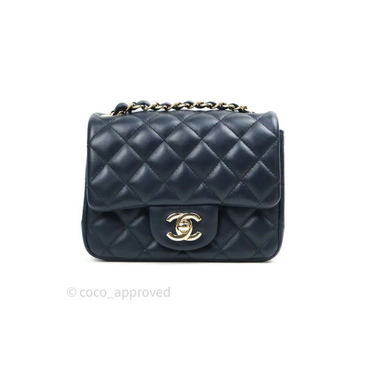 Chanel Mini Square Navy Lambskin Gold Hardware
