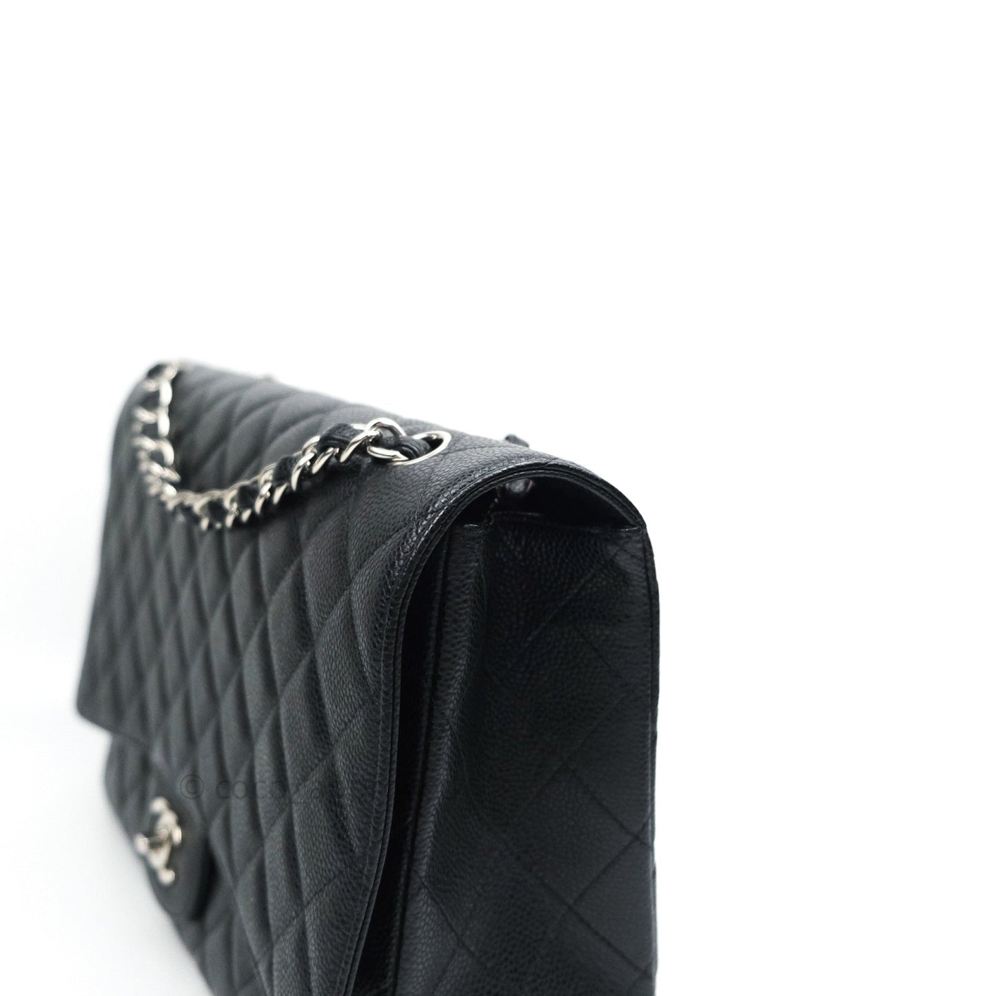 Chanel Classic Maxi Single Flap Quilted Black Caviar Silver Hardware