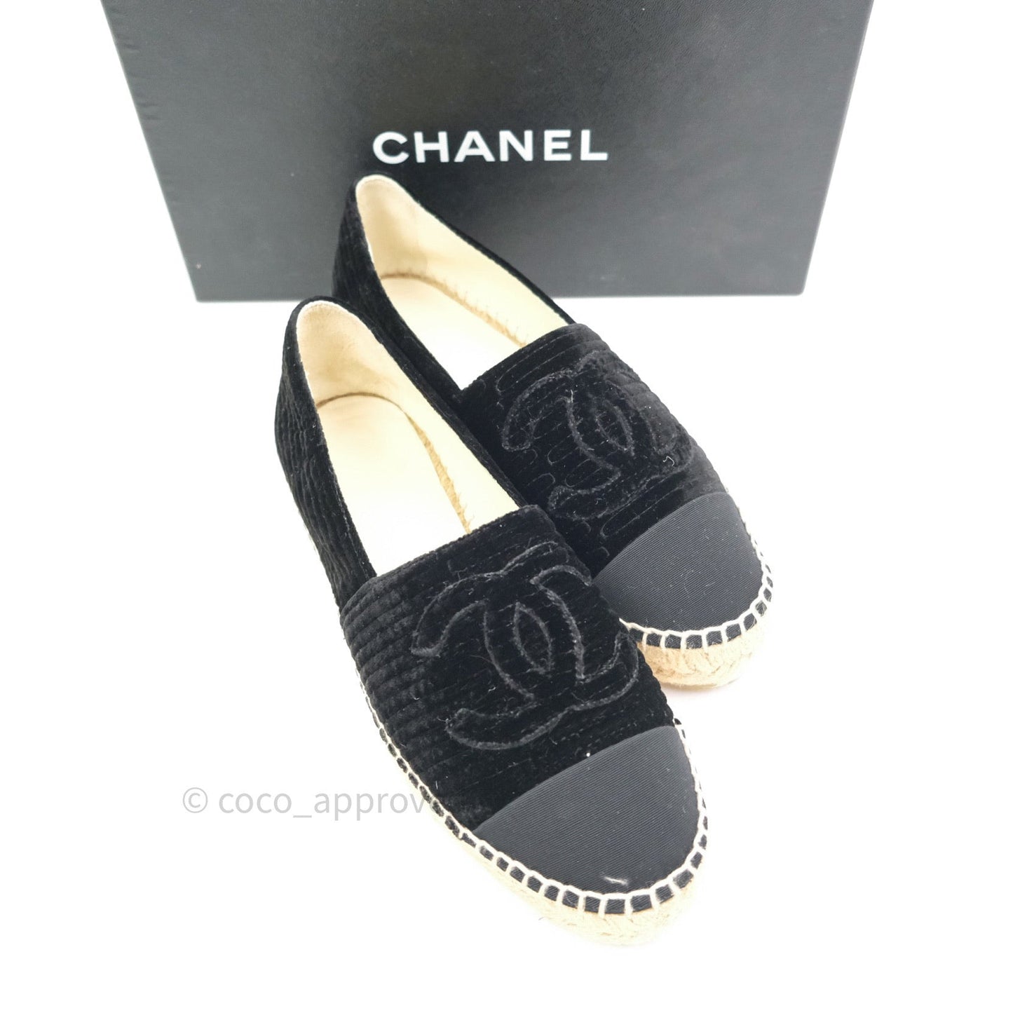 Chanel Espadrille Black Velvet Size 38