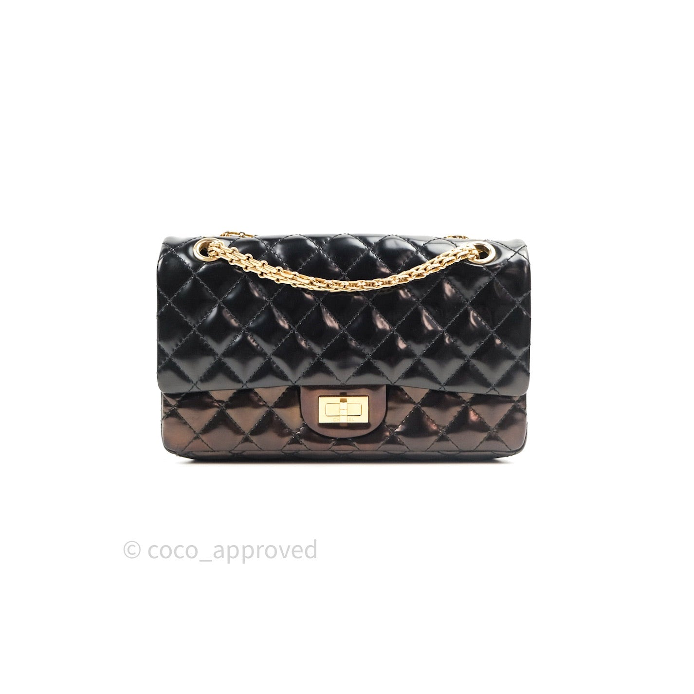 Chanel Quilted Accordion Reissue Black Patent Leather Gold Hardware 2.55 Flap