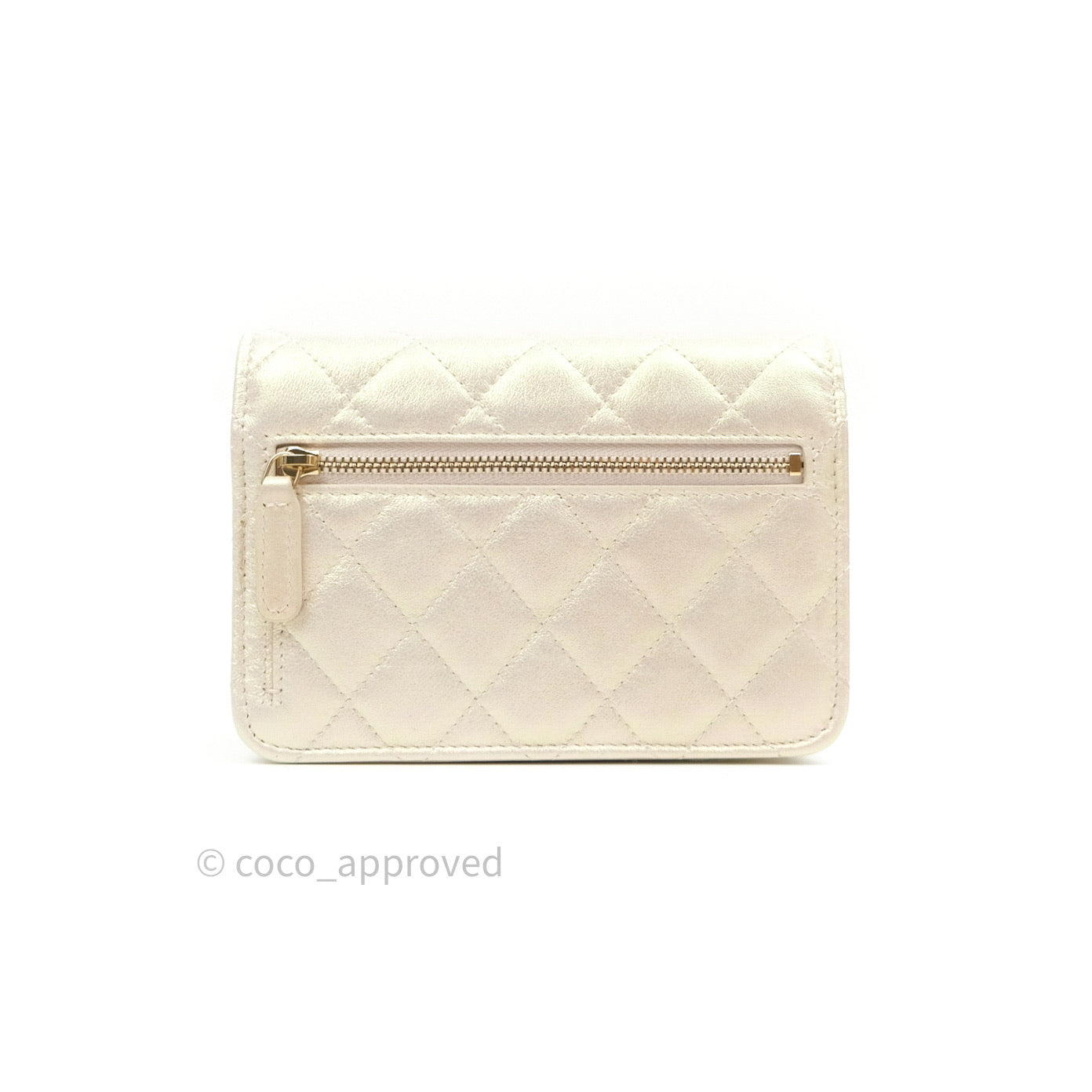 Chanel Quilted Mini Wallet on Chain WOC Iridescent Ivory Gold Hardware 20A