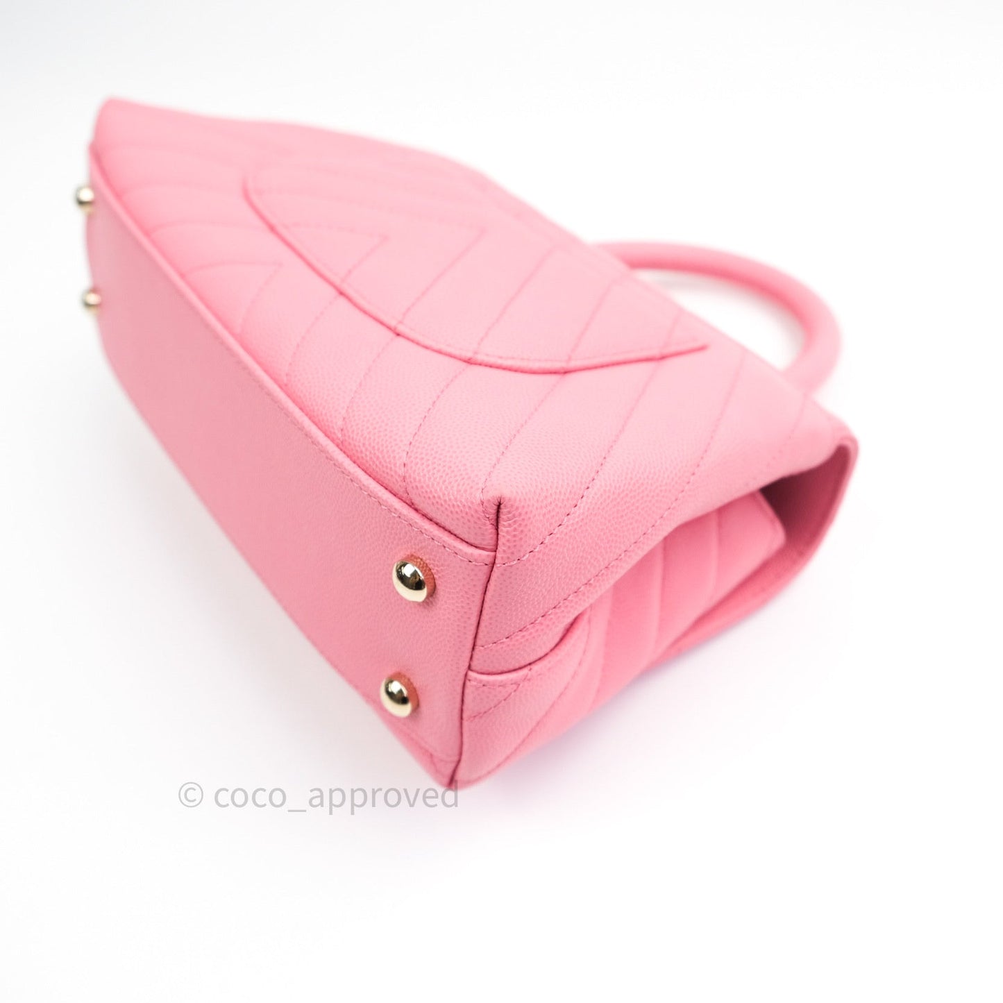 Chanel Mini Coco Handle Chevron Pink Caviar Quilted Gold Hardware