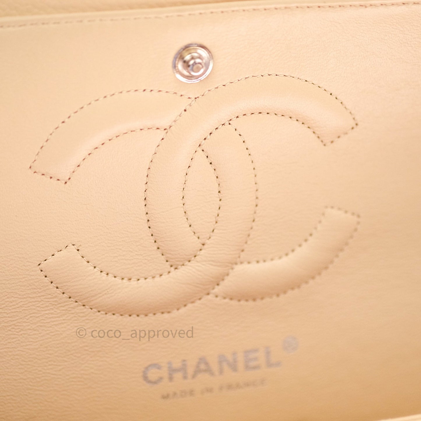 Chanel Quilted M/L Medium Double Flap Beige Clair Caviar Silver Hardware