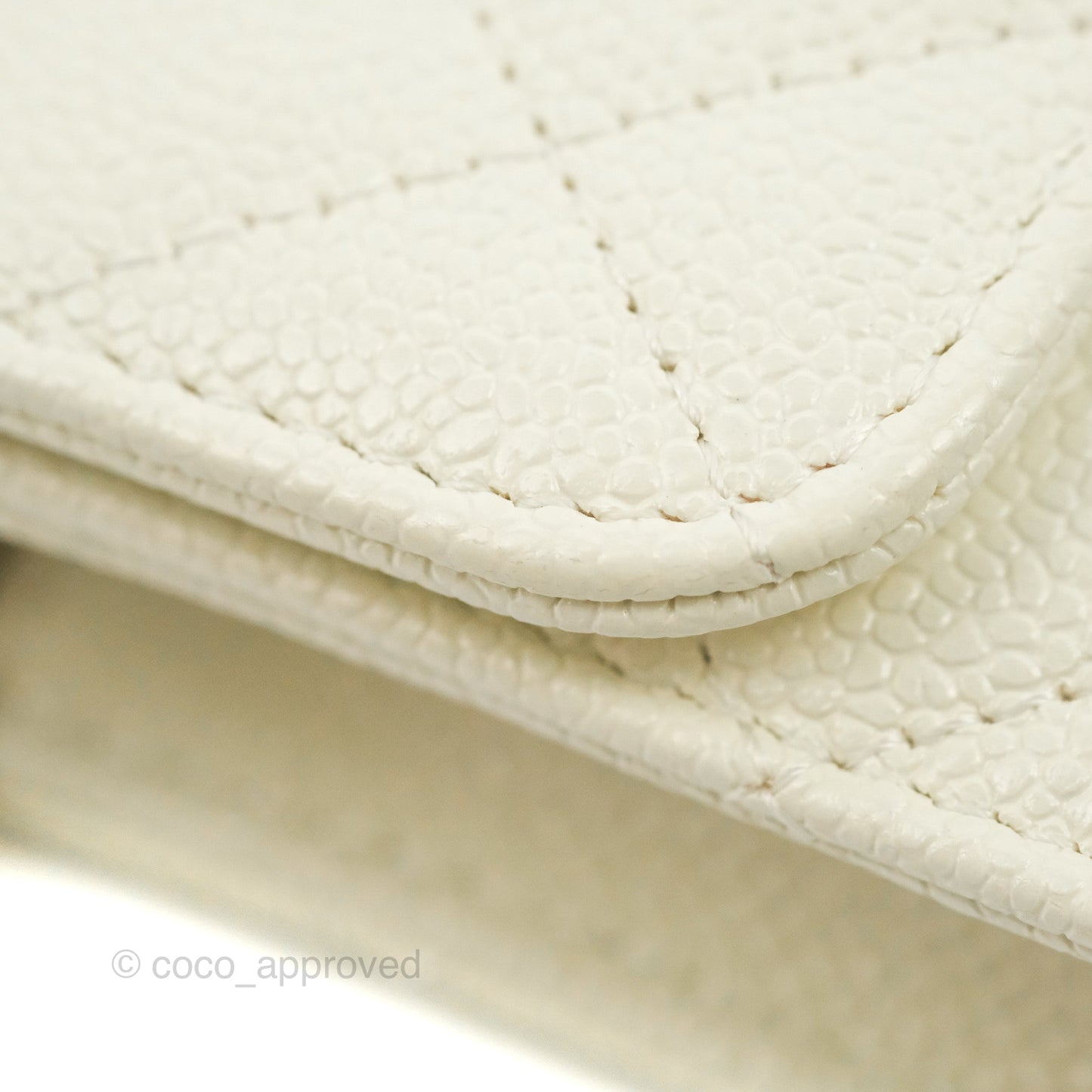 Chanel Mini Clutch With Chain White Caviar Aged Gold Hardware