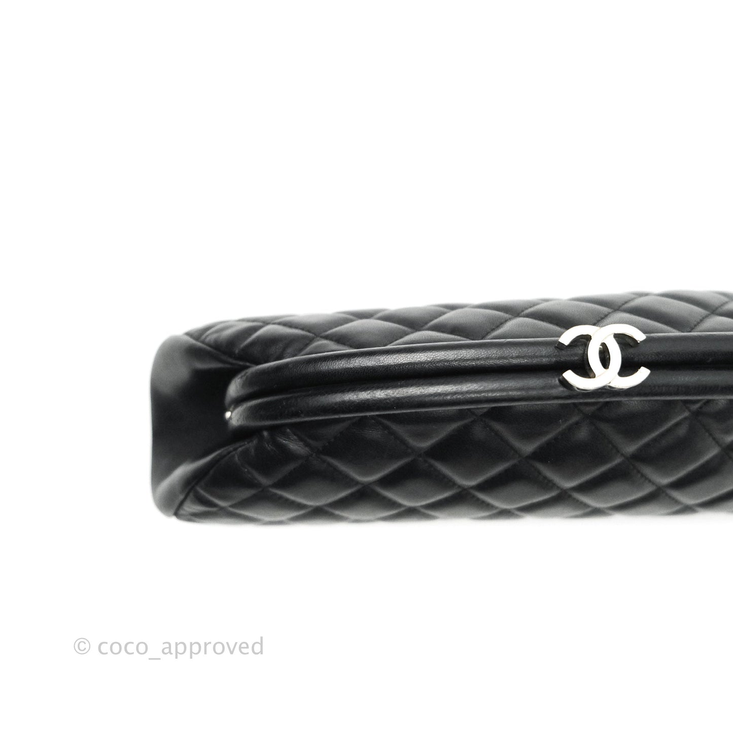 Chanel Quilted Timeless Kisslock Clutch Black Lambskin Silver Hardware