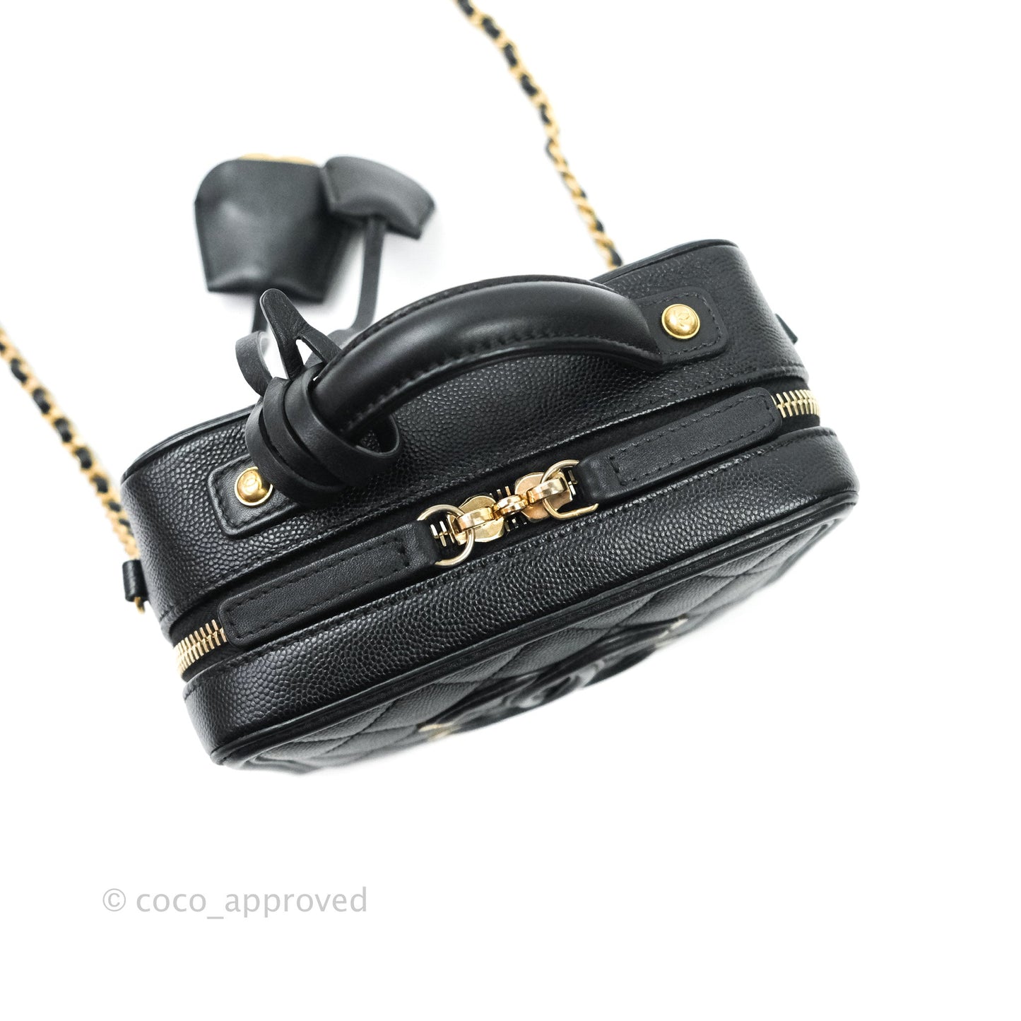 Chanel Quilted Small CC Filigree Vanity Case Black Caviar