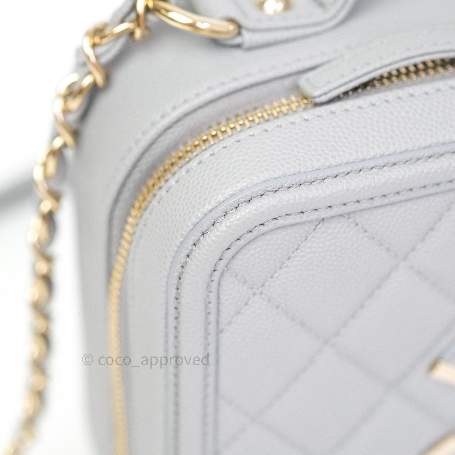 Chanel Quilted Medium CC Filigree Vanity Case Grey Caviar Light Gold Hardware