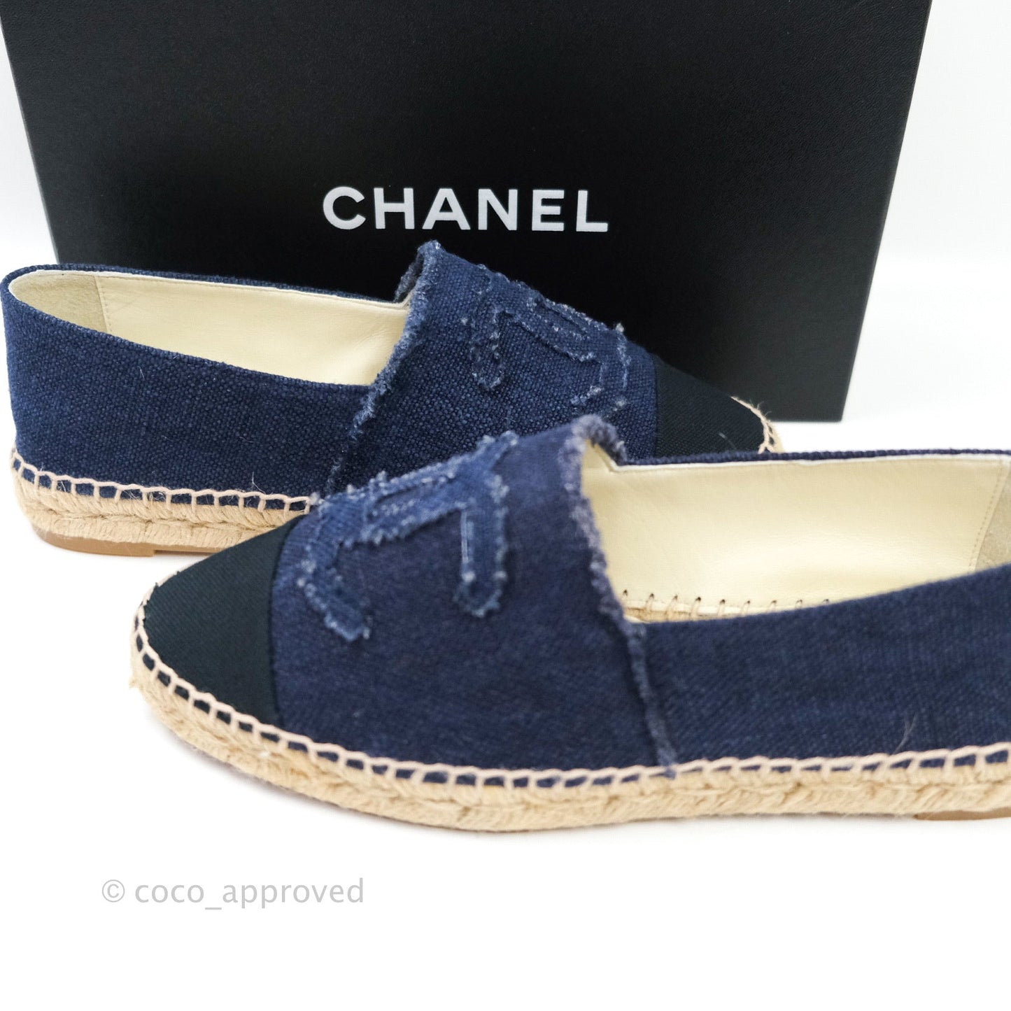 Chanel Espadrille Navy Black Tweed Size 39