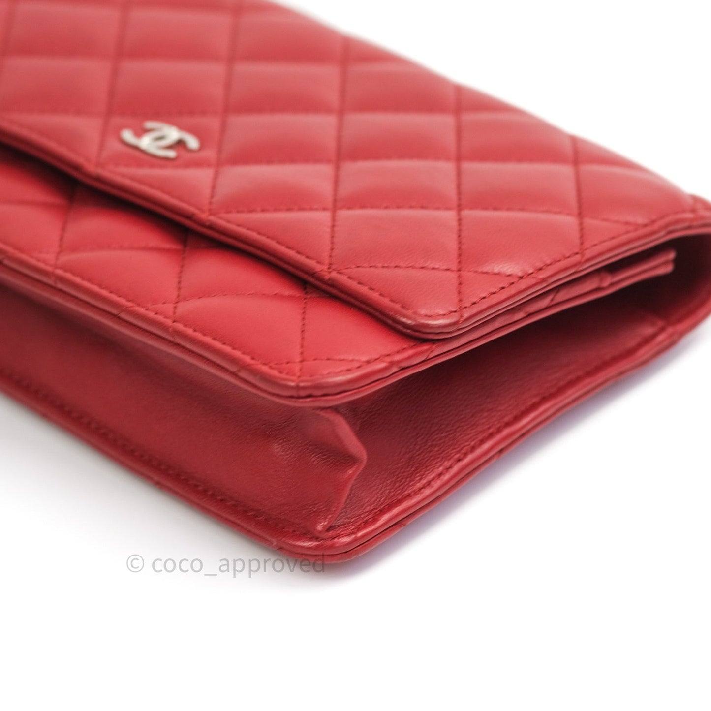 Chanel Quilted Wallet on Chain WOC Red Lambskin Silver Hardware