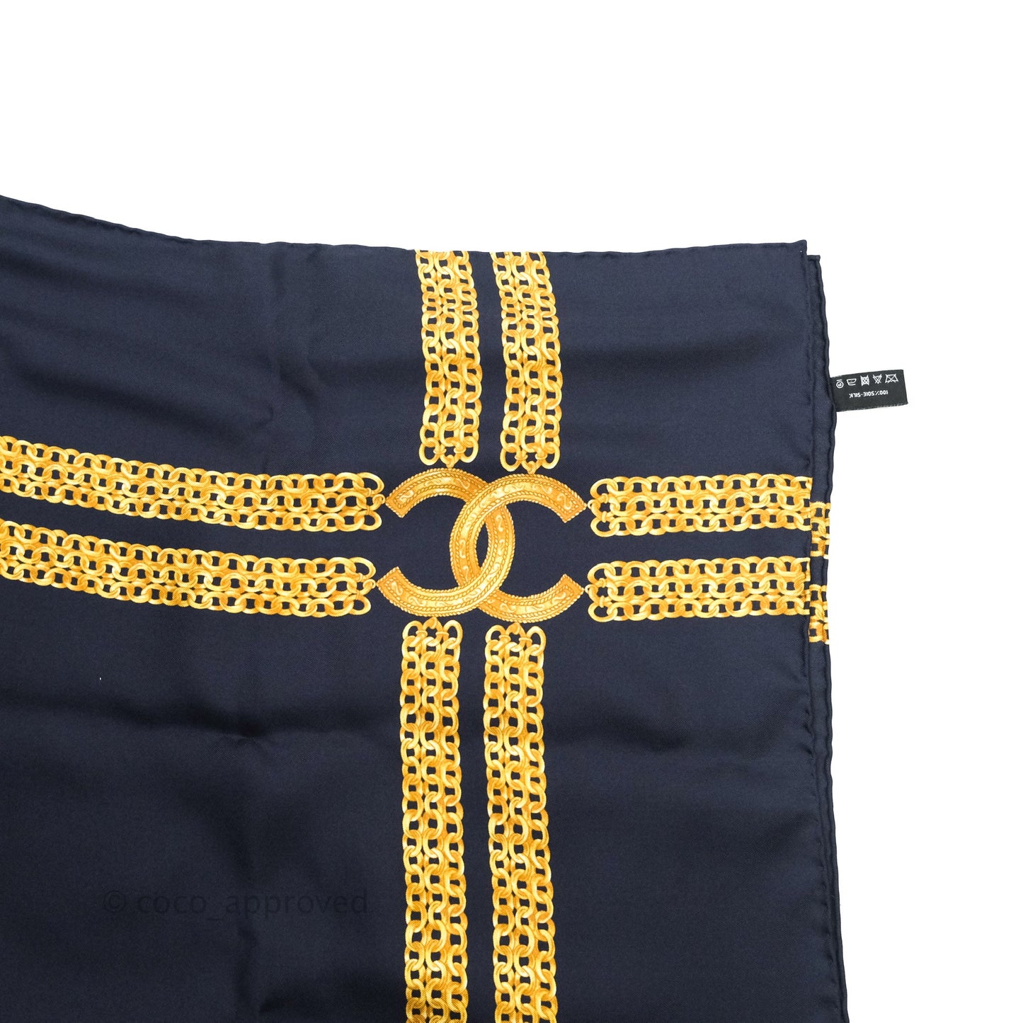 Chanel Square Silk Scarf Gold and Navy