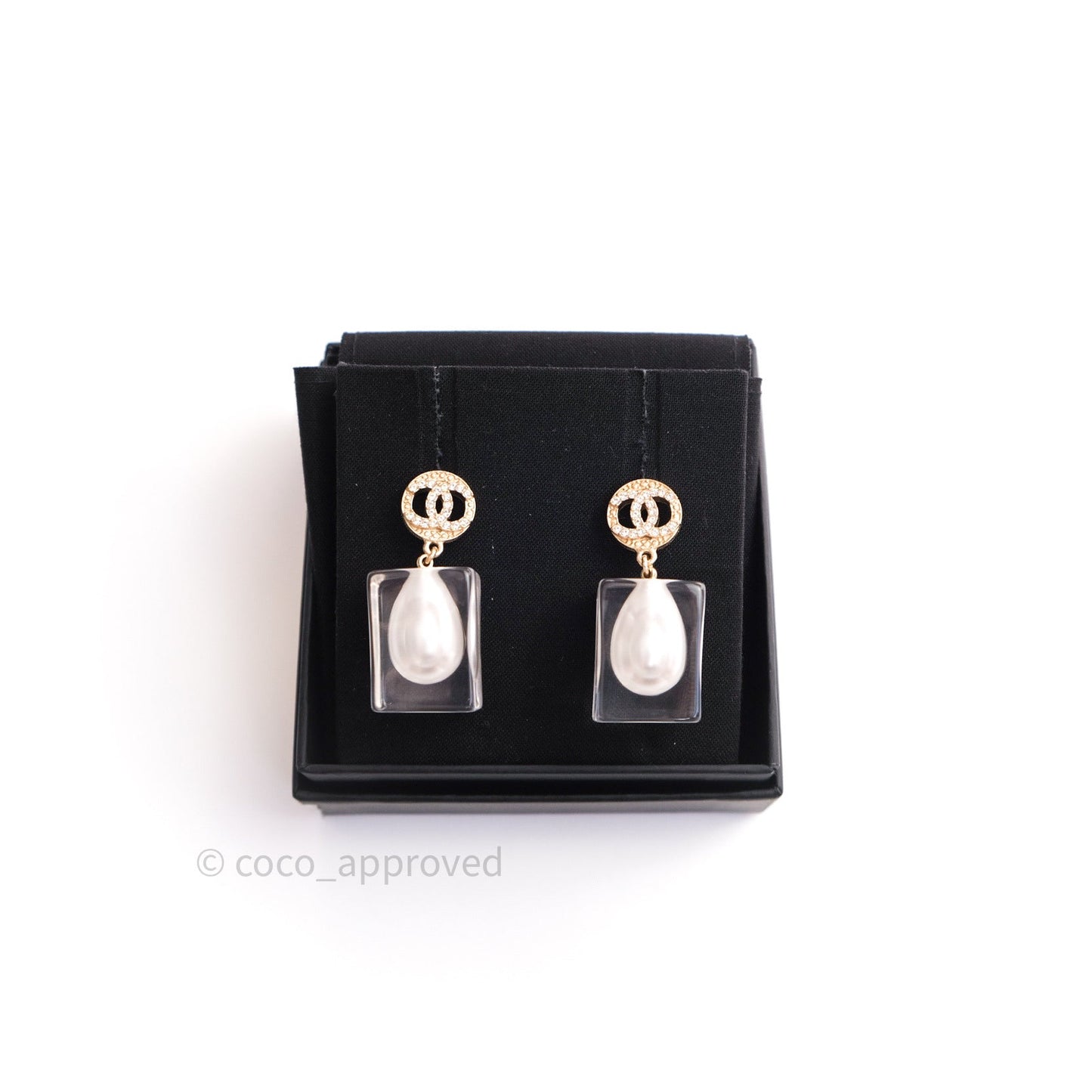 Chanel Crystal Clear Pearl Round CC Earrings