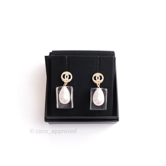 Chanel Crystal Clear Pearl Round CC Earrings