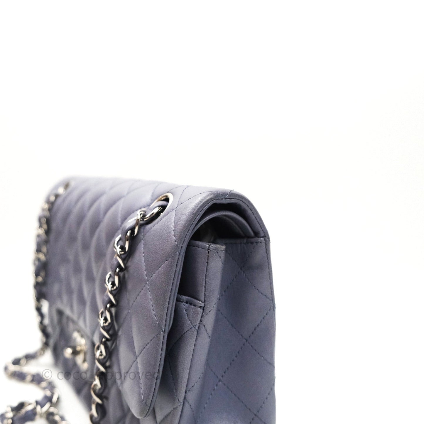 Chanel Classic M/L Medium Double Flap Lavender Blue Silver Hardware