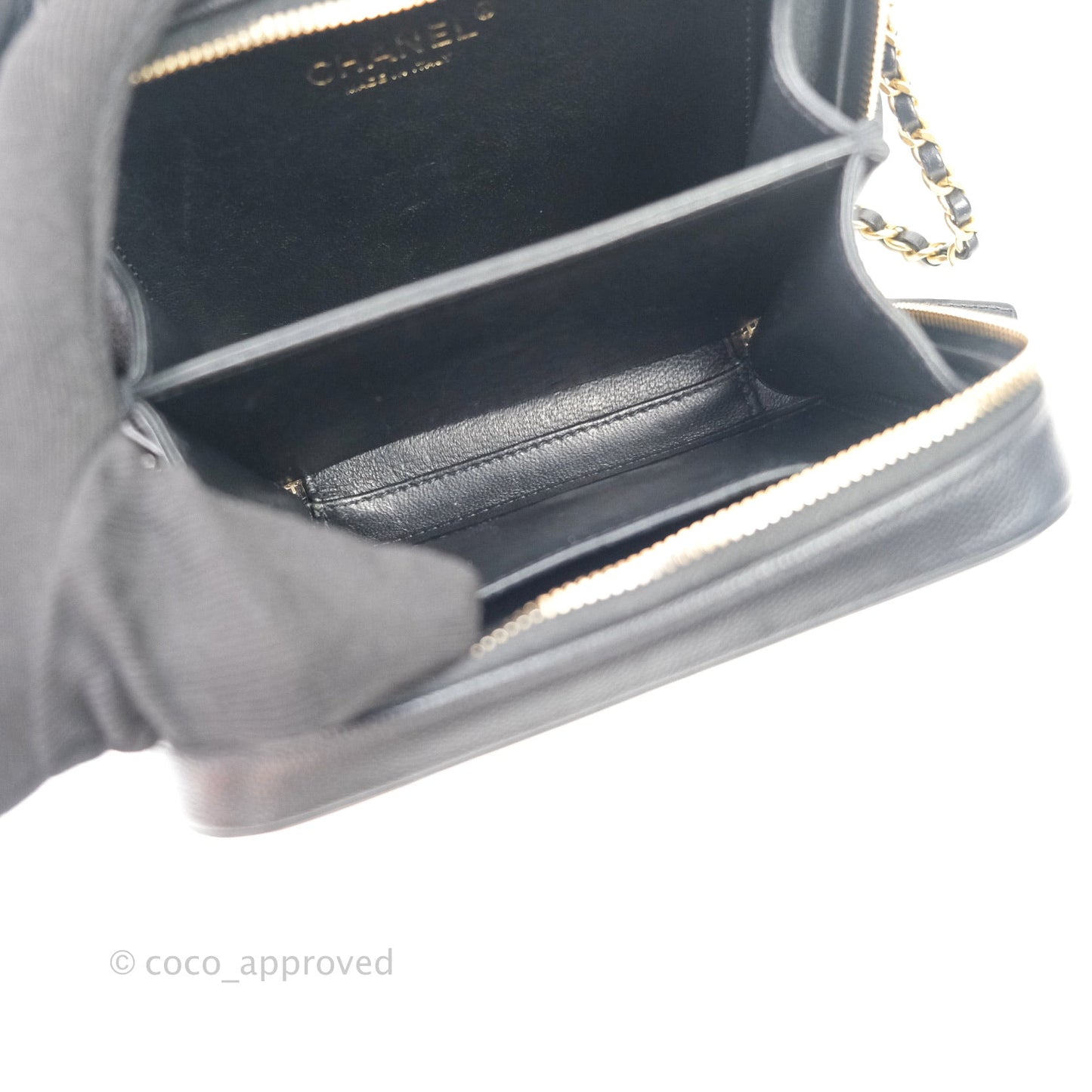 Chanel Quilted Small CC Filigree Vanity Case Black Caviar