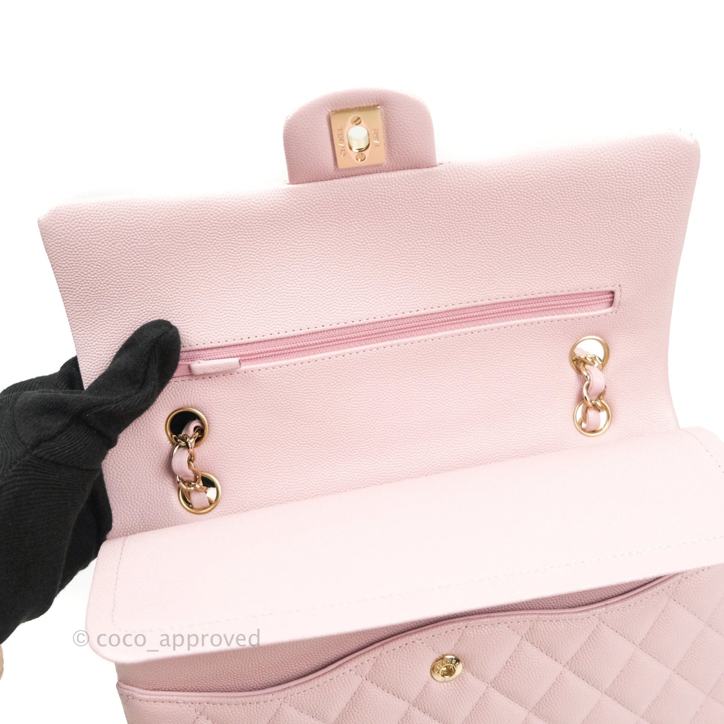 Chanel Classic M/L Medium Double Flap Bag Light Pink Caviar Gold Hardware
