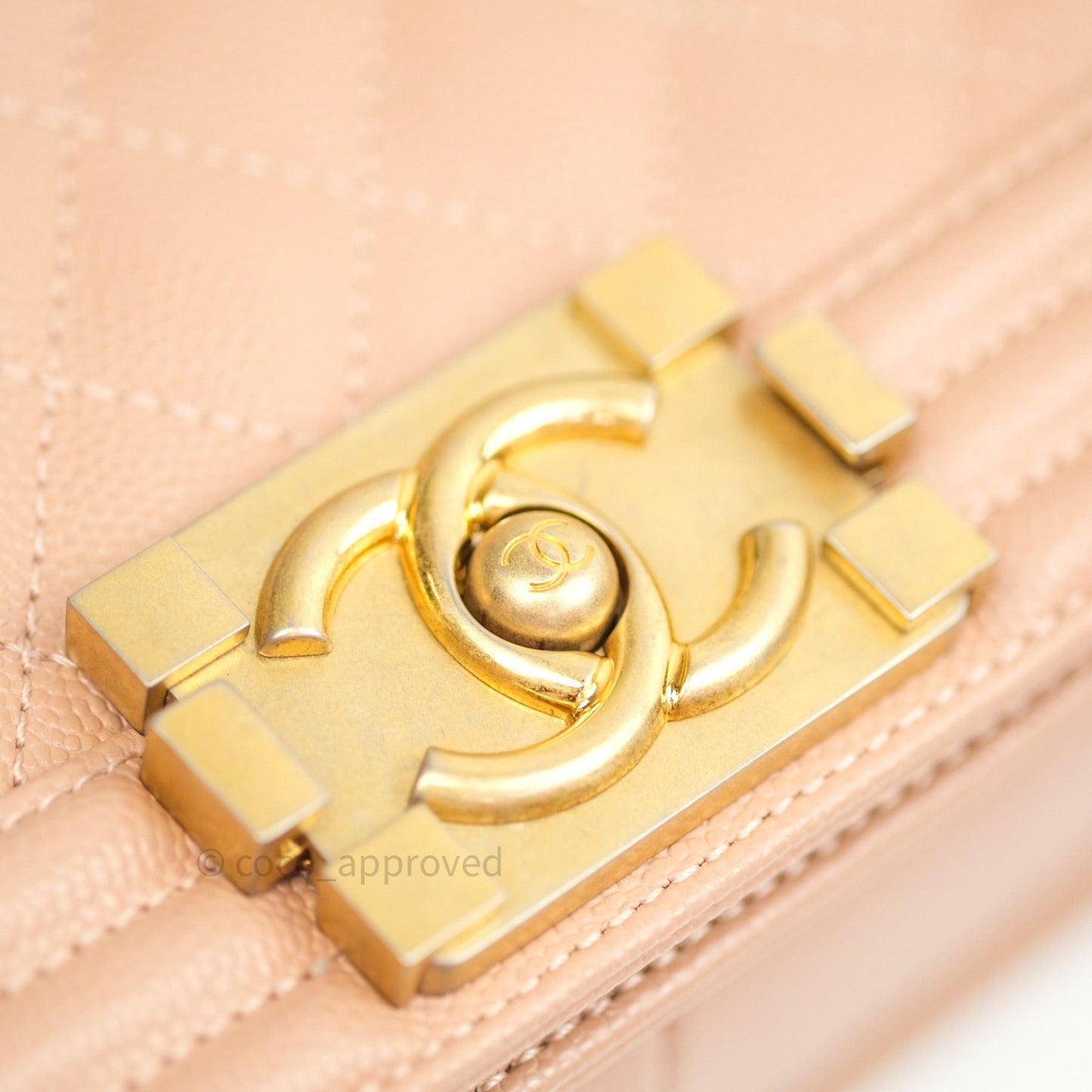 Chanel Quilted Medium Caviar Boy Flap Beige Gold Hardware