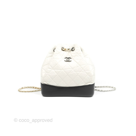 Chanel Small Gabrielle Backpack White Black Aged Calfskin