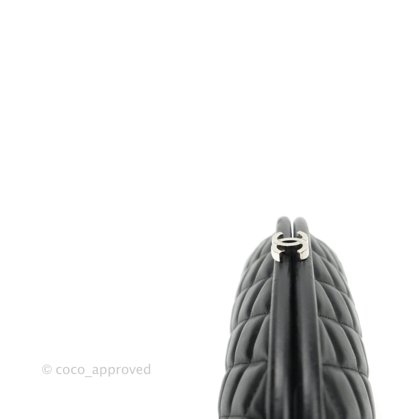 Chanel Quilted Timeless Kisslock Clutch Black Lambskin Silver Hardware