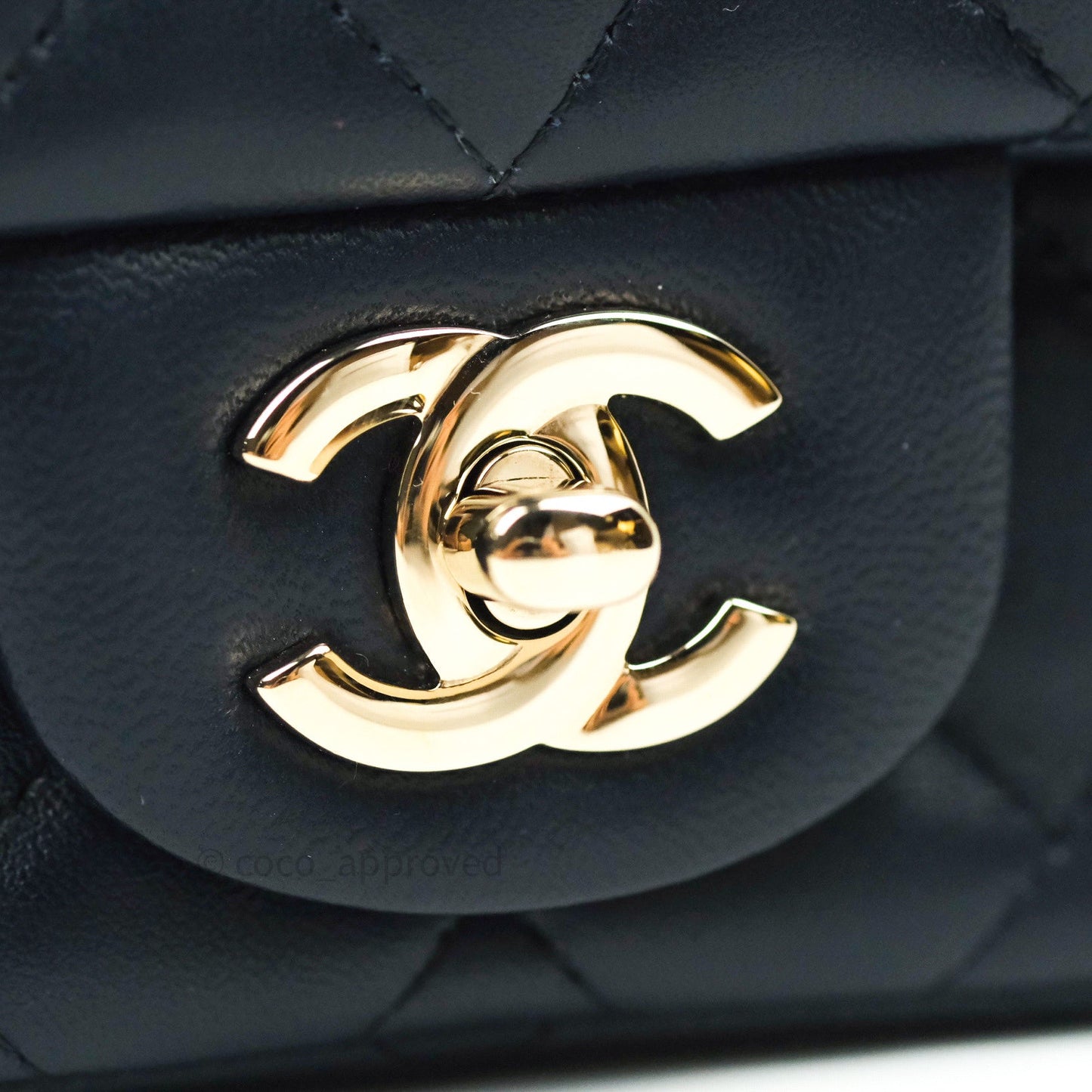 Chanel Mini Square Navy Lambskin Gold Hardware
