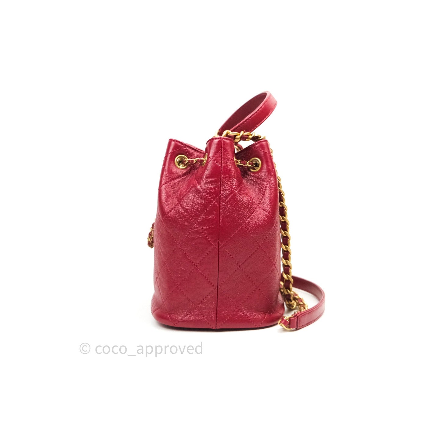 Chanel Drawstring Bucket Bag Red Calfskin Gold Hardware 20S