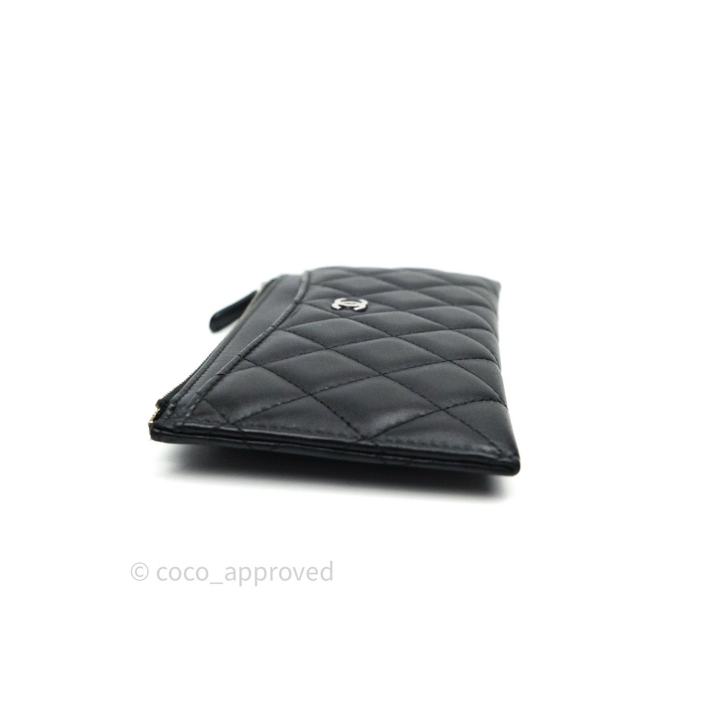 Chanel O Case Phone Case Pouch Card Holder Black Lambskin Silver Hardware