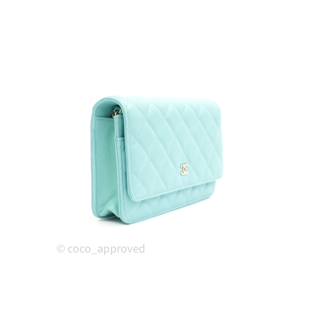 Chanel Quilted Wallet on Chain WOC Tiffany Blue Caviar Light Gold Hardware