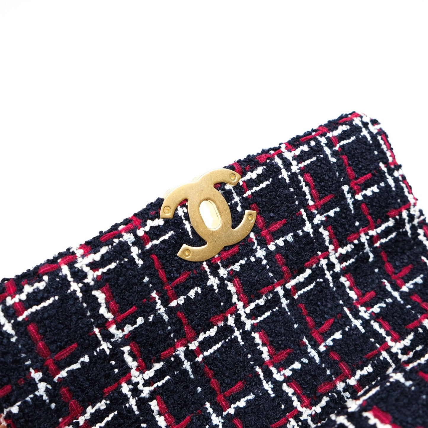 Chanel 19 Small Tweed Red Navy Mixed Hardware