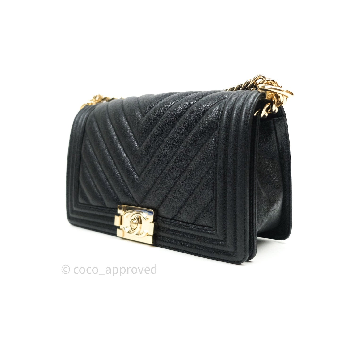 Chanel Boy Chevron Medium Black Caviar Gold Hardware