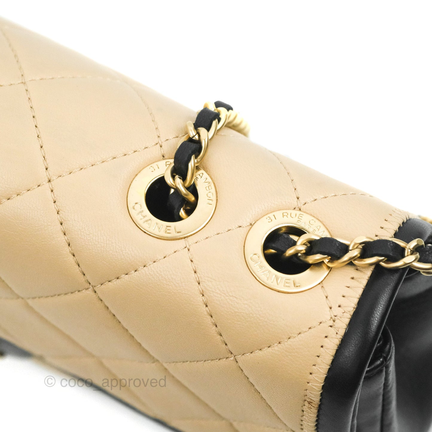 Chanel Quilted Graphic Flap Bag Black/Beige Calfskin Gold Hardware