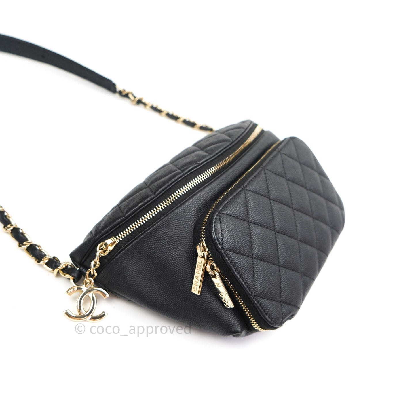 Chanel Quilted Business Affinity Waist Belt Bag Black Caviar Gold Hardware