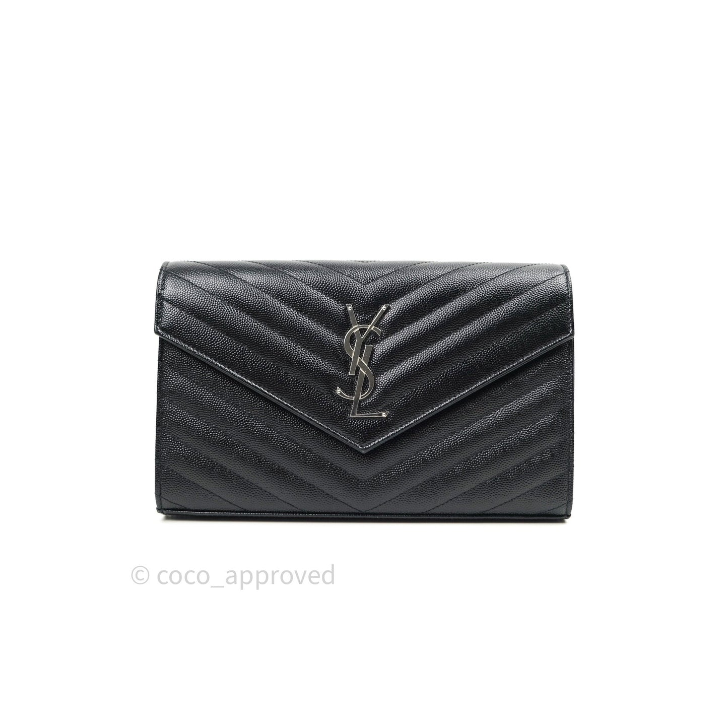 Saint Laurent Wallet on Chain Large in Black Grained Leather and Silver Hardware