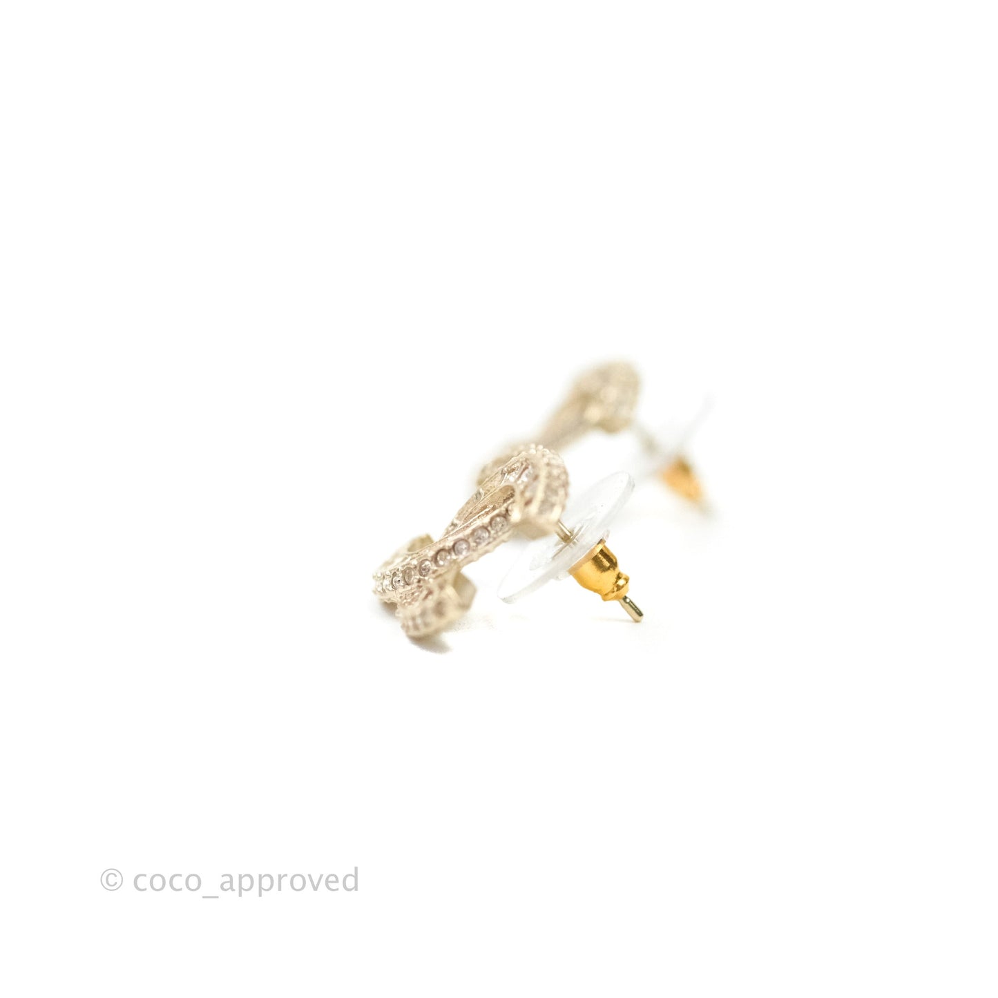 Chanel Crystal CC Earrings Light Gold Tone