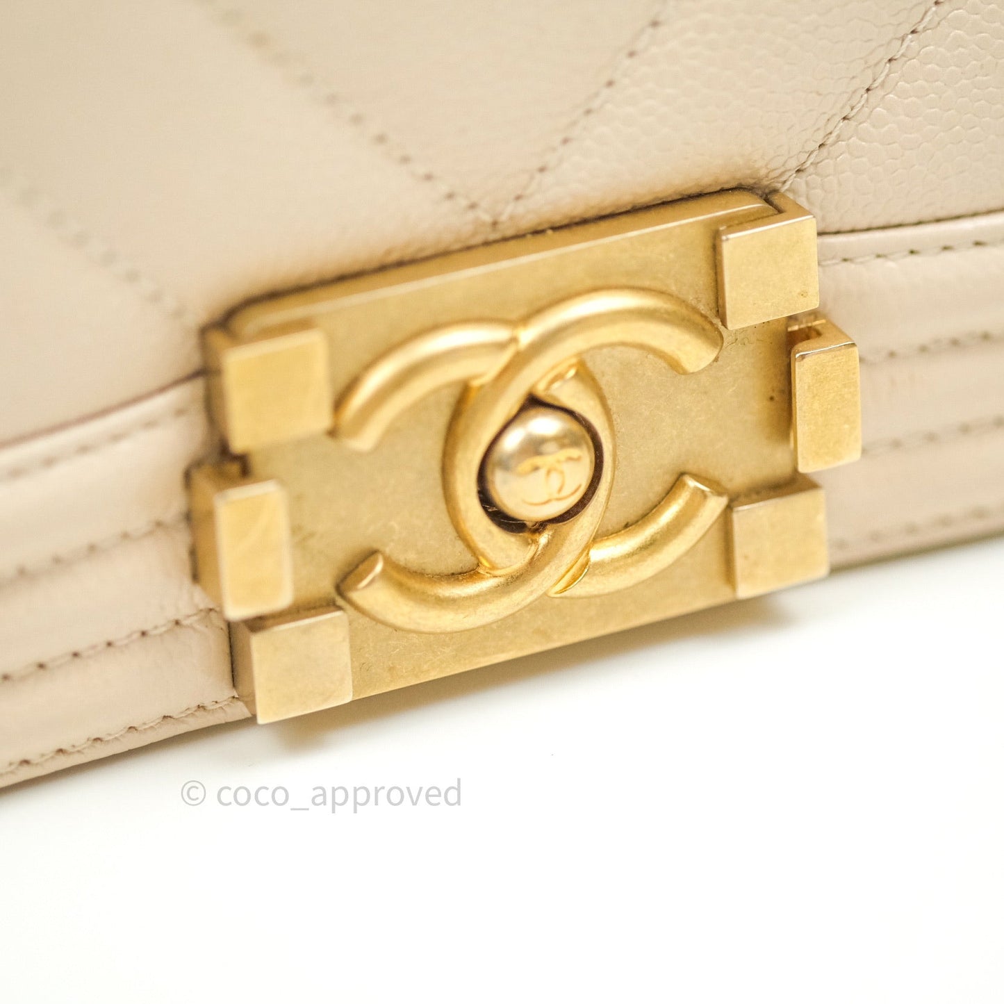 Chanel Boy Chevron Medium Beige Caviar Gold Hardware