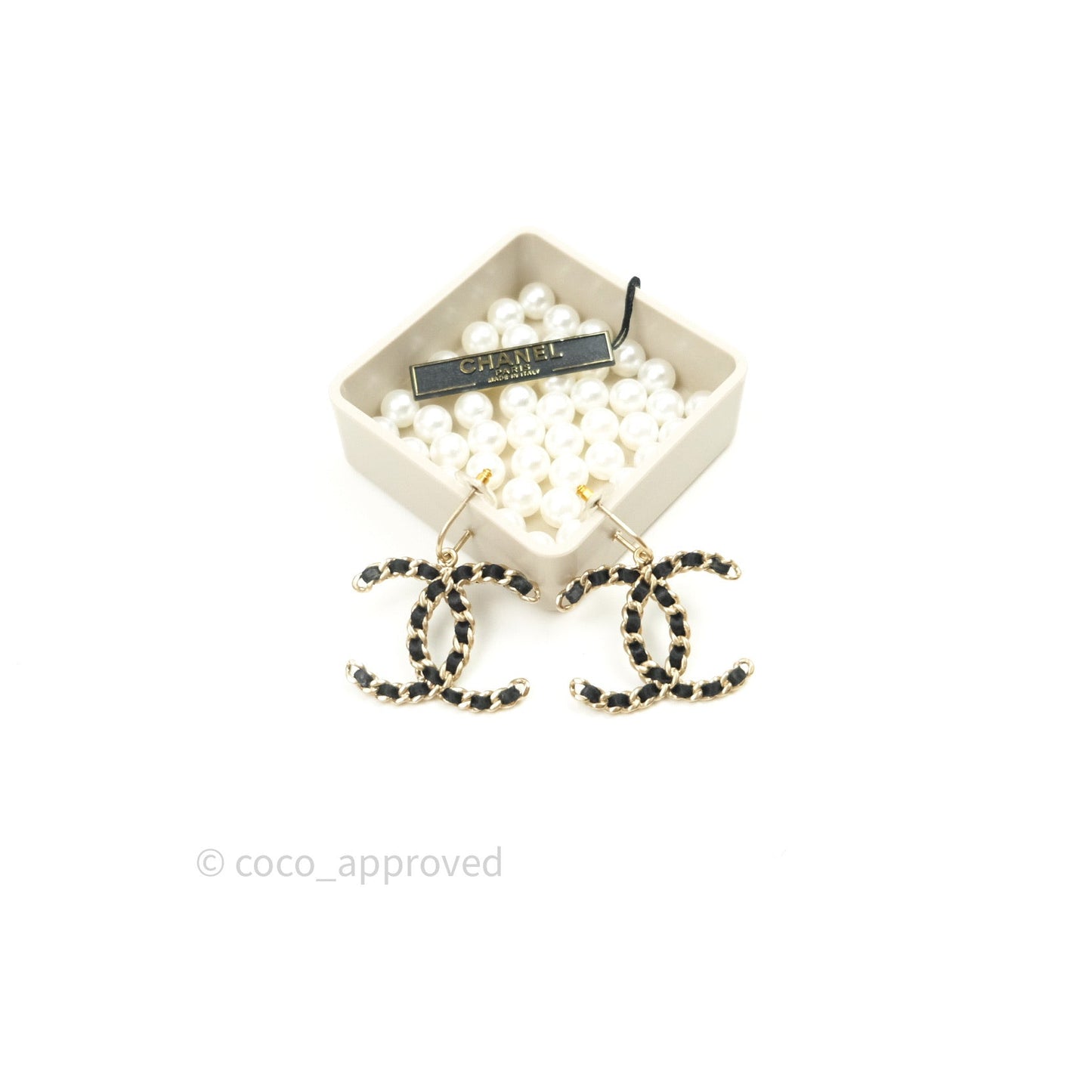Chanel Satin CC Chain Earrings Light Gold