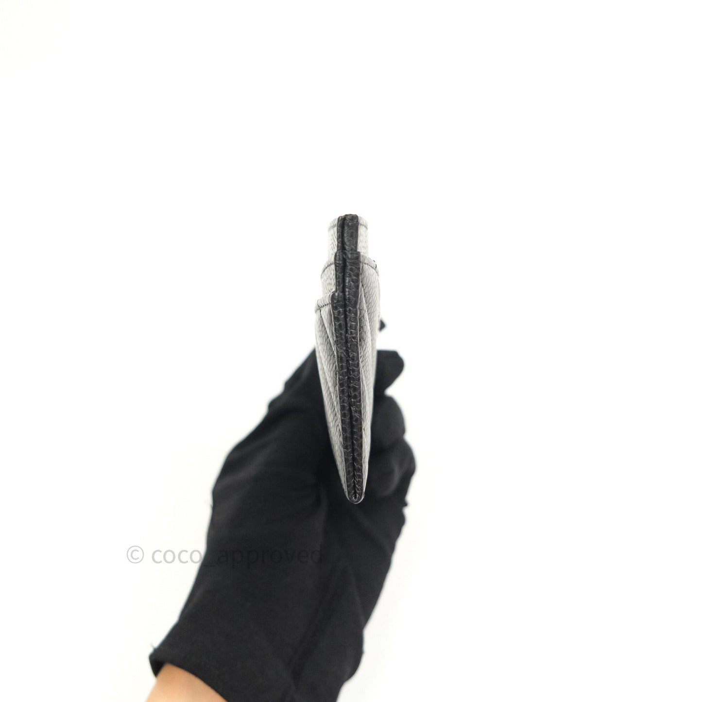 Chanel Classic Chevron Black Caviar Silver Hardware Flat Card Holder