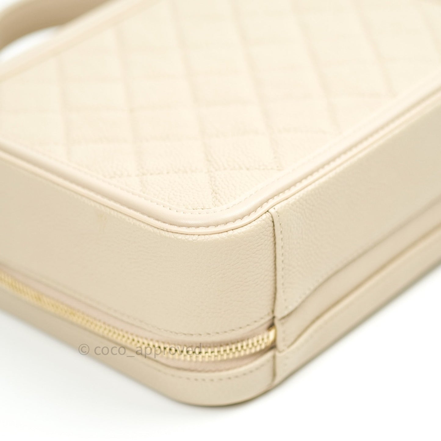 Chanel Quilted Medium CC Filigree Vanity Case Light Beige Caviar Gold Hardware
