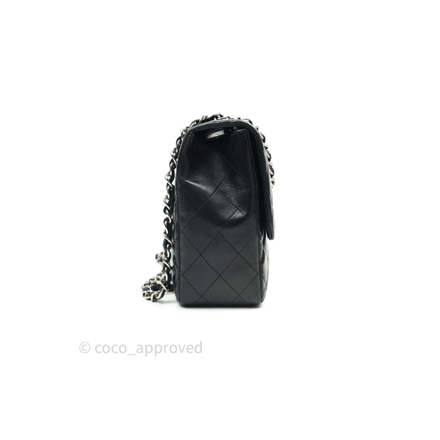 Chanel Classic Quilted Jumbo Single Flap Black Lambskin Silver Hardware⁣⁣
