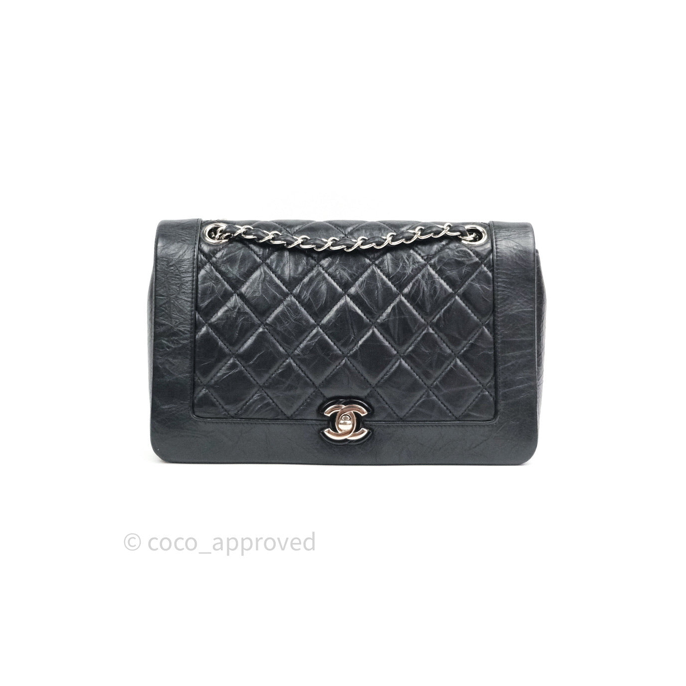 Chanel Bi Quilted Crumpled Calfskin Black Silver Hardware