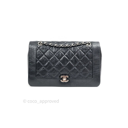 Chanel Bi Quilted Crumpled Calfskin Black Silver Hardware