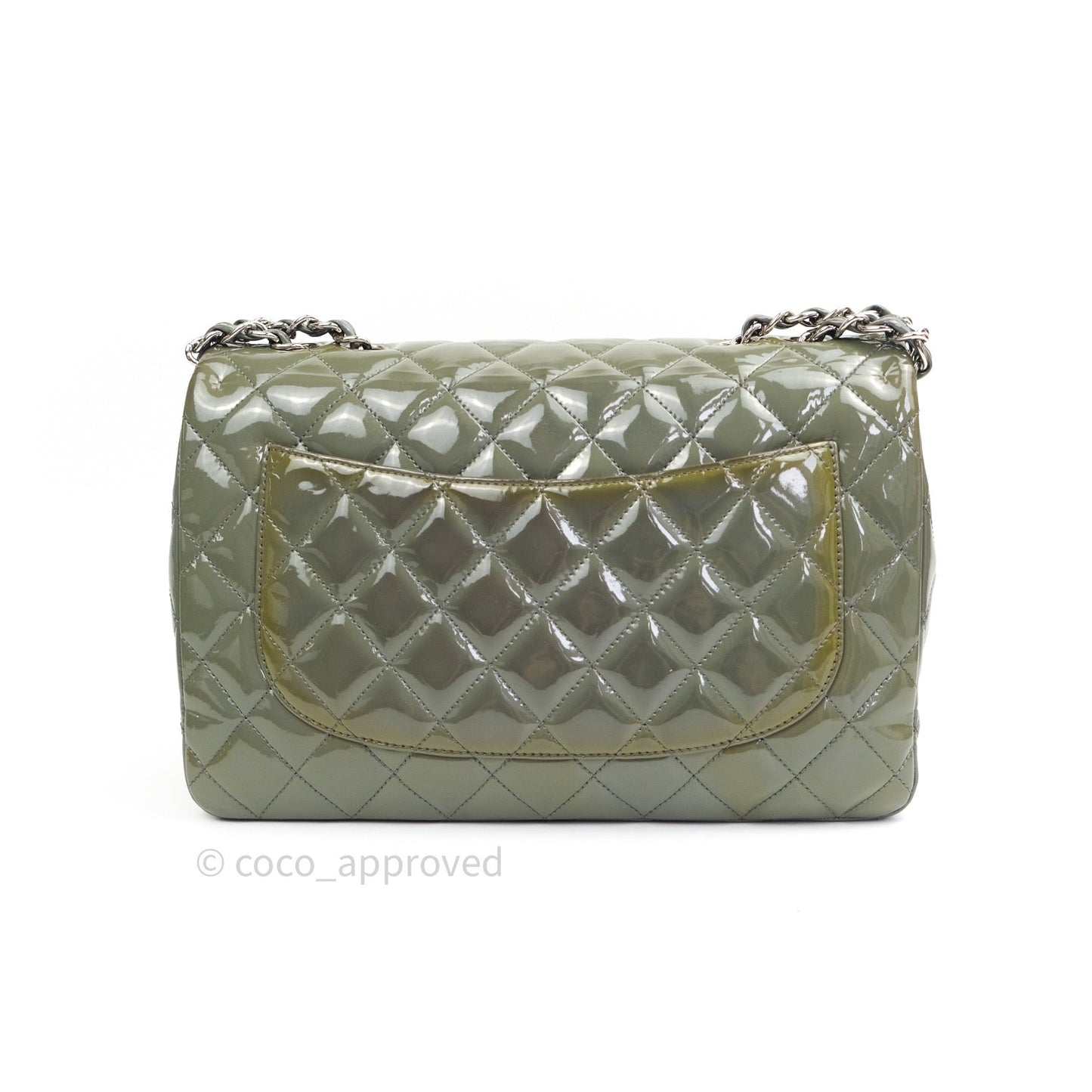 Chanel Jumbo Single Flap Light Green Patent Leather Silver Hardware⁣⁣